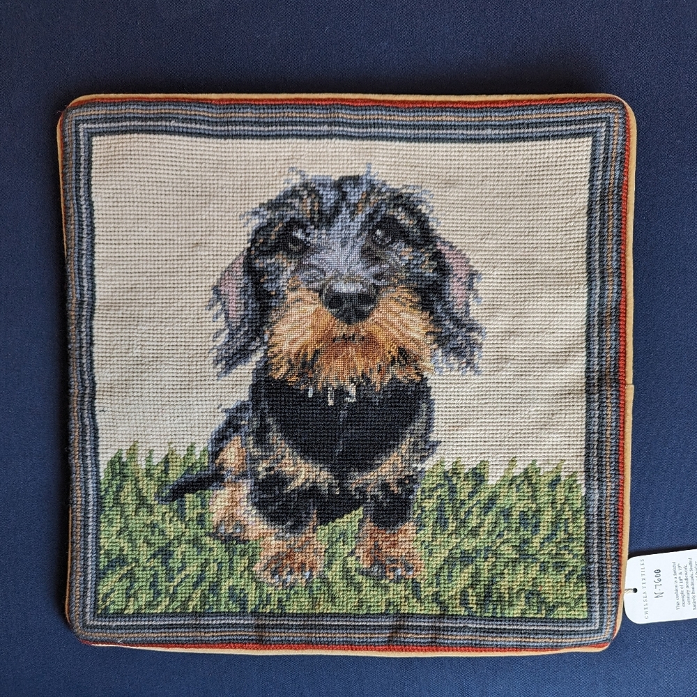 Vintage Handcrafted Dachshund Needlepoint Pillow Cover